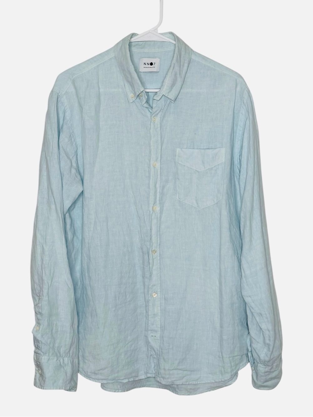 NN07 No Nationality Levon LT Blue Linen Long Sleeve Button Up Shirt Large
